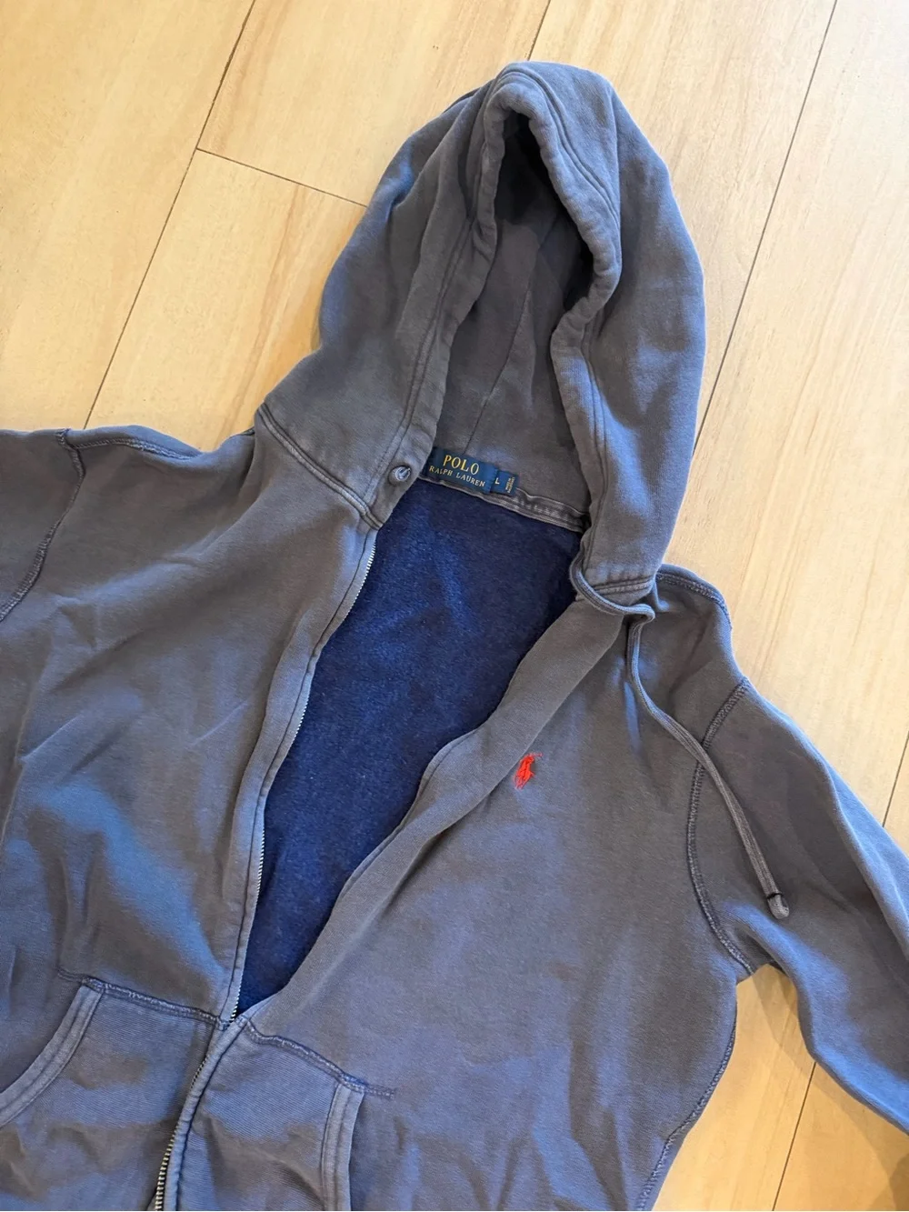 Polo by Ralph Lauren Men's Hooded Zip Jacket in Slate Gray with Navy Lining